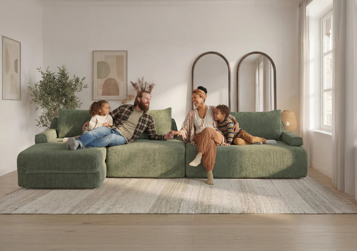Cushie Modular 4-Seater Chaise (3.51m) - Sage