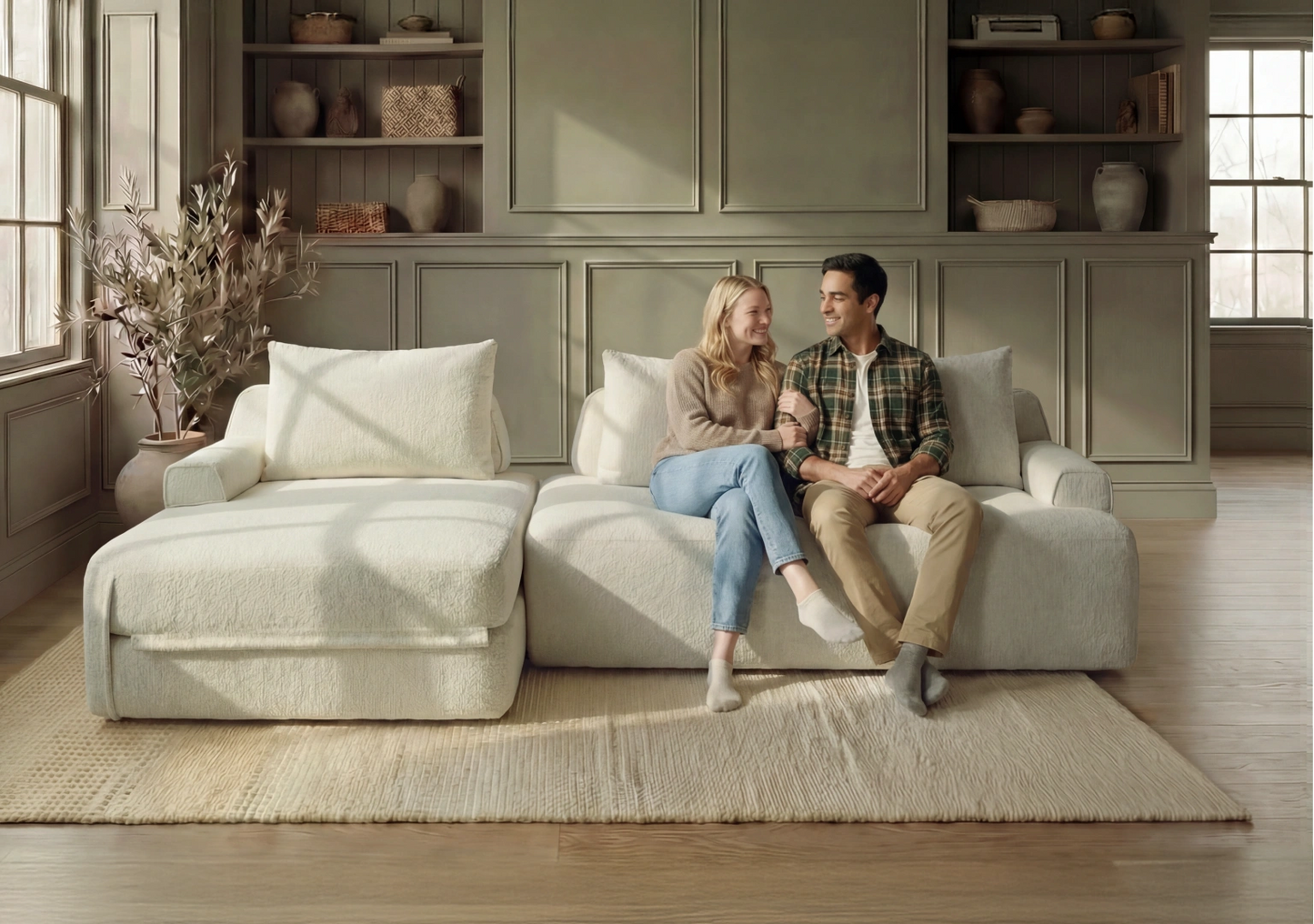 Cushie Modular 3-Seater Chaise (2.49m) - Cream