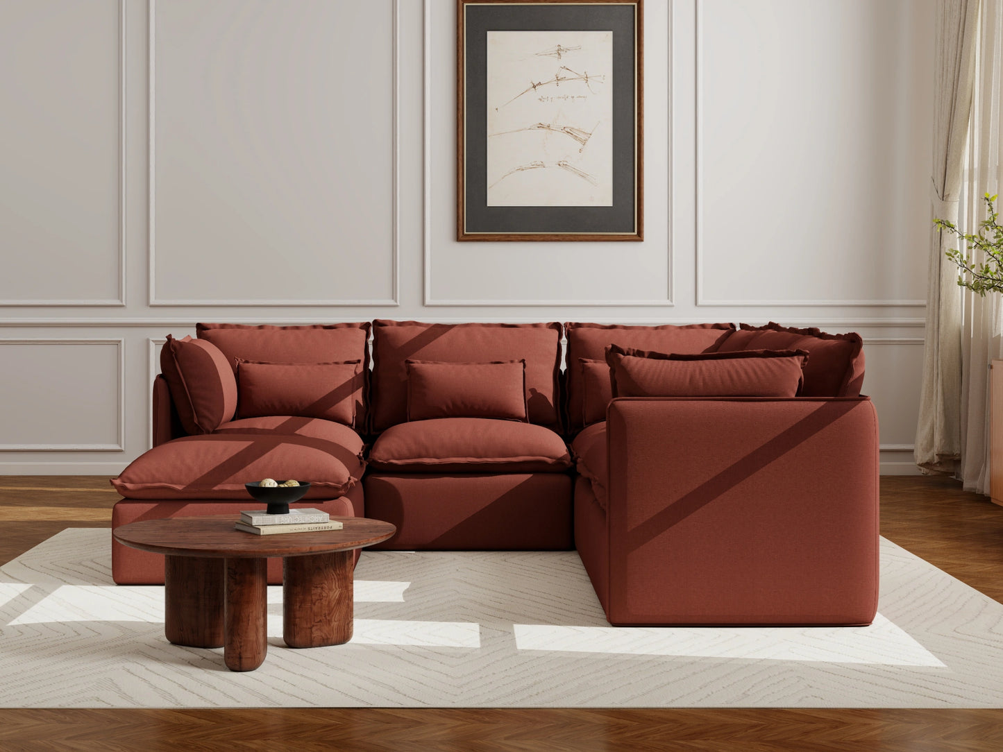 Lifely Modular 5 Seater Corner Ottoman - Rust