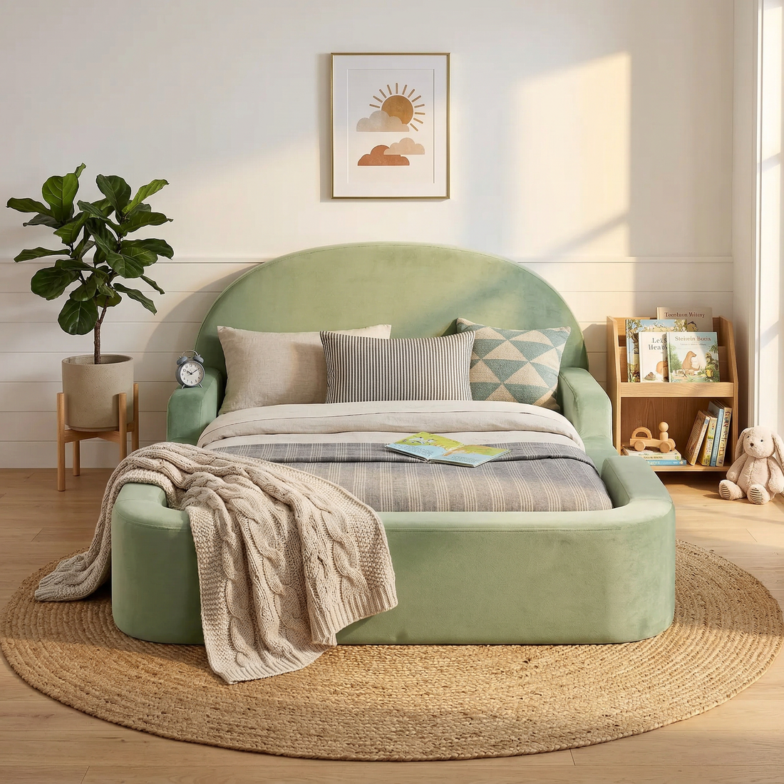 Little Lifely foam bed in pistachio green in styled kids room