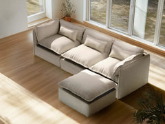 3 Seater / Sofa + Ottoman / Linen Beige
