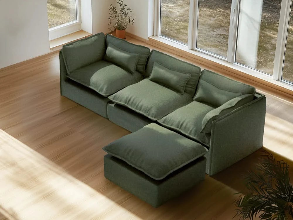 Lifely Modular 3 Seater Sofa Ottoman - Olive Green