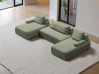 Cushie Modular 4-Seater U-Shaped Sectional w/  Double Chaise (136") - Sage