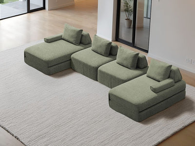 Cushie Modular 4-Seater U-Shaped Sectional w/ Double Chaise (156") - Sage