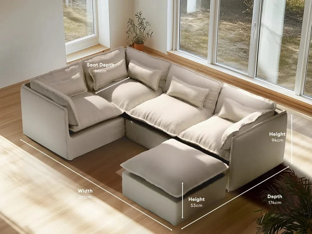 Lifely Modular 4 Seater Corner Ottoman - Linen Beige