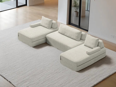 Cushie Modular 4-Seater U-Shaped Sectional w/  Double Chaise (136") - Cream