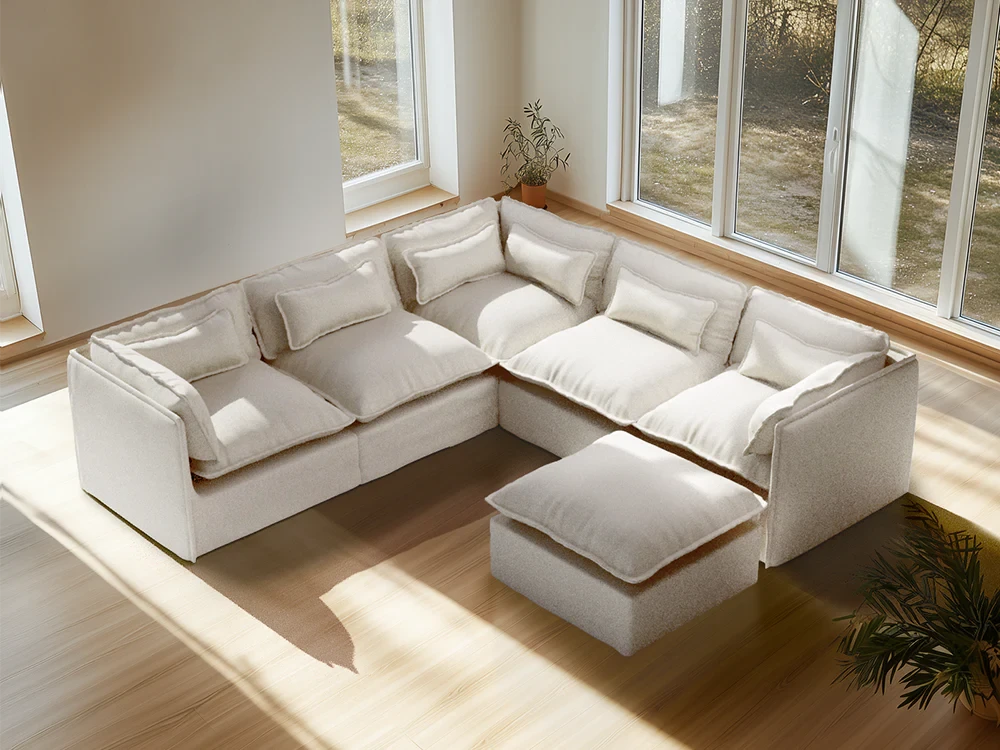 Lifely Modular 4 Seater Sofa Ottoman - White Boucle