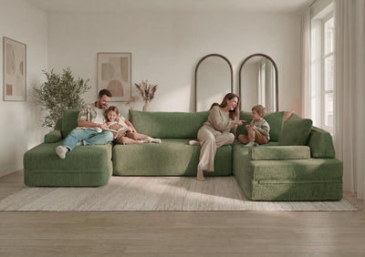 Cushie Modular 5-Seater U-Shaped Sectional w/ Chaise (138") - Sage