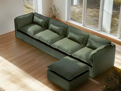 4 Seater / Sofa + Ottoman / Olive Green
