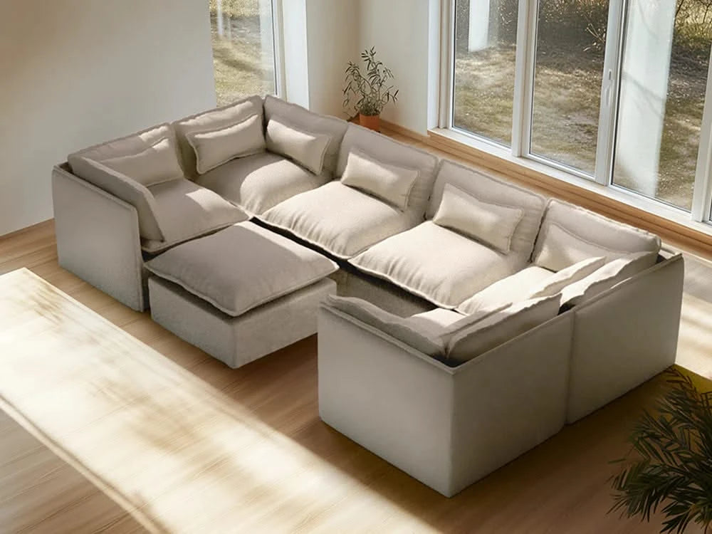 Lifely Modular 6 Seater U-Sectional Ottoman - Linen Beige