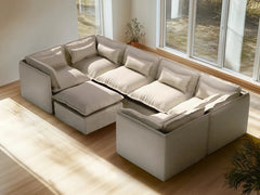 6 Seater / U-Sectional + Ottoman / Linen Beige