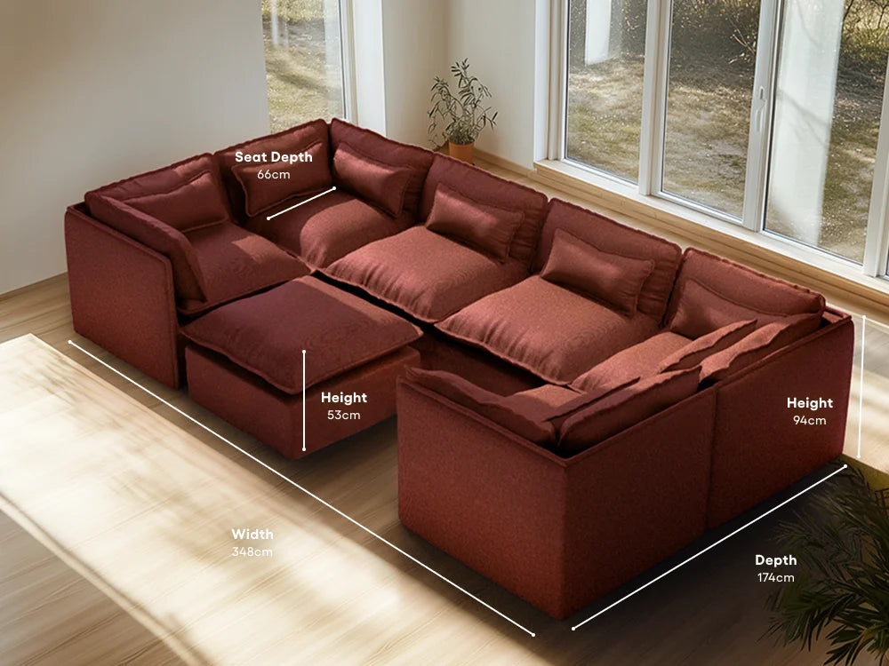 Lifely Modular 6 Seater U-Sectional Ottoman - Rust