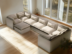 7 Seater / U-Sectional + Ottoman / Linen Beige
