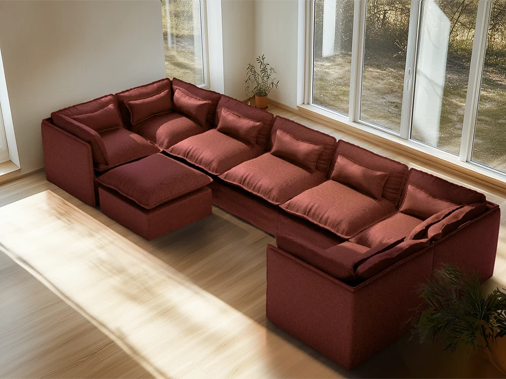 Lifely Modular 7 Seater U-Sectional Ottoman - Rust