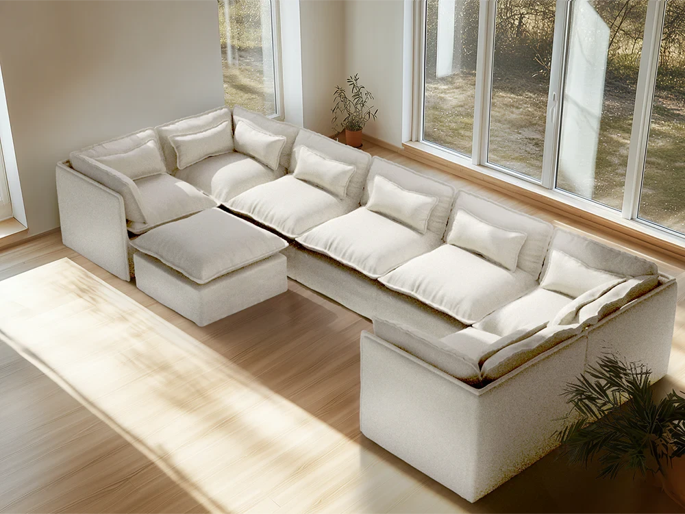 Lifely Modular 7 Seater U-Sectional Ottoman - White Boucle