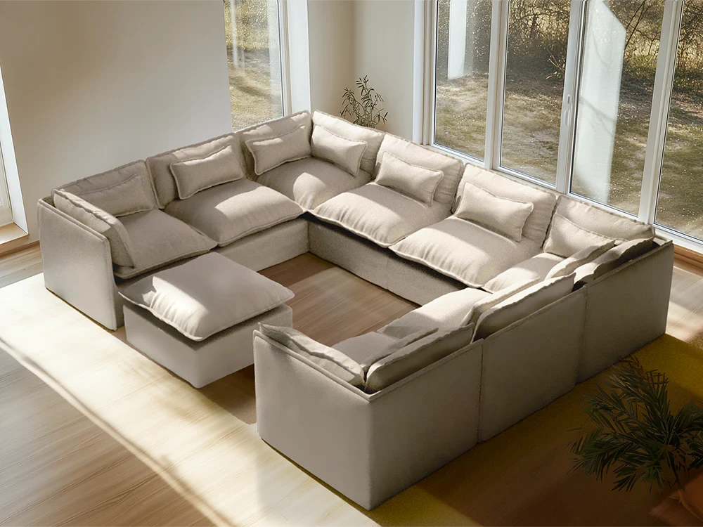 Lifely Modular 8 Seater U-Sectional Ottoman - Linen Beige