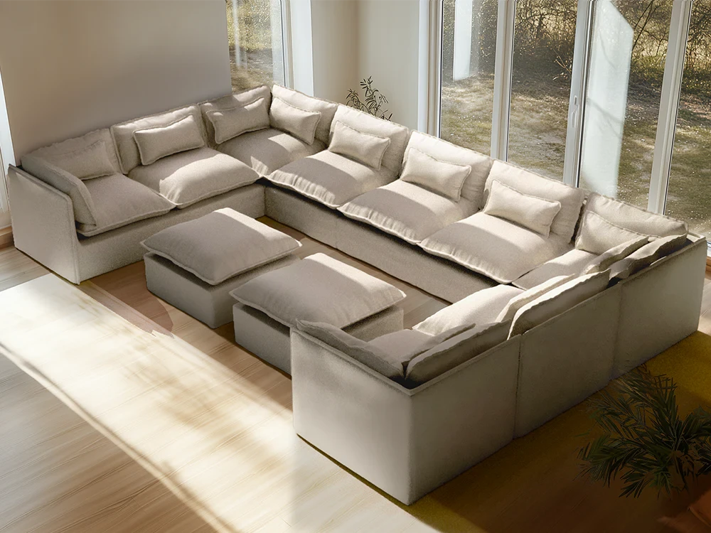 Lifely Modular 9 Seater U-Sectional Ottoman - Linen Beige