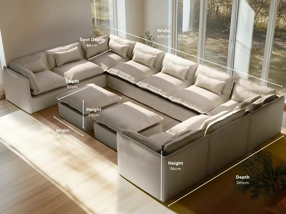 Lifely Modular 9 Seater U-Sectional Ottoman - Linen Beige