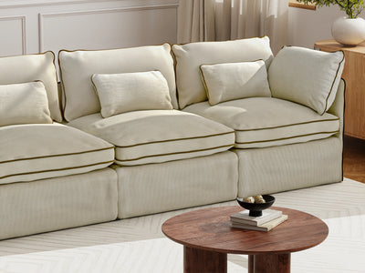 Cream With Brown Piping / Corner Sofa