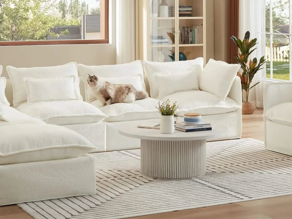 Lifely Modular 6 Seater U-Sectional Ottoman - White Boucle