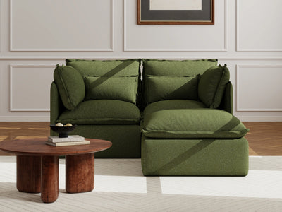 2 Seater / Sofa + Ottoman / Olive Green