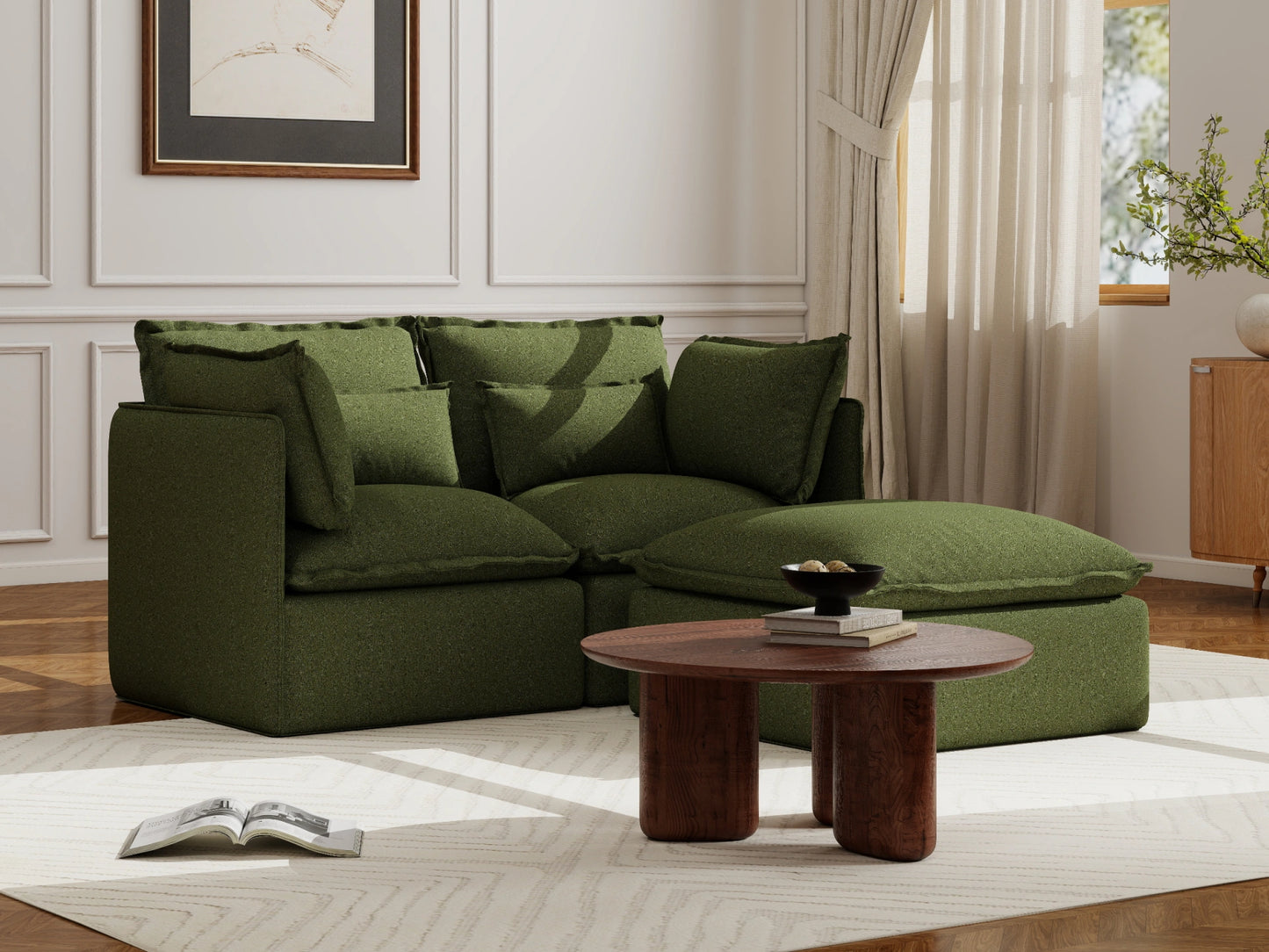 Lifely Modular 2 Seater Sofa Ottoman - Olive Green