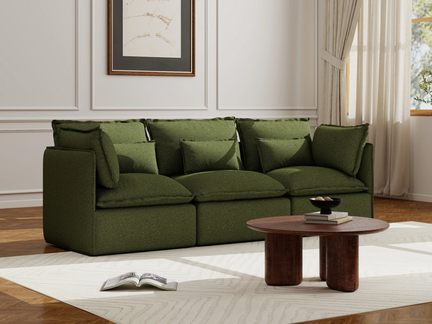 Lifely Modular 3 Seater Sofa - Olive Green