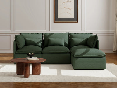 3 Seater / Sofa + Ottoman / Dark Green