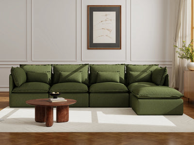 4 Seater / Sofa + Ottoman / Olive Green