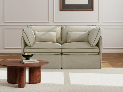 2 Seater / Sofa / Cream With Brown Piping