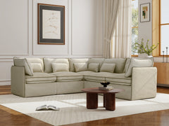 5 Seater / Corner / Cream With Brown Piping