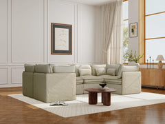 9 Seater / U-Sectional / Cream With Brown Piping