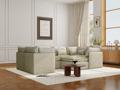 6 Seater / U-Sectional + Ottoman / Cream With Brown Piping