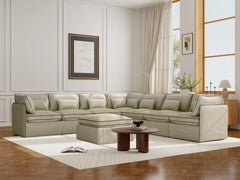 7 Seater / Corner + Ottoman / Cream With Brown Piping