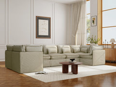 7 Seater / U-Sectional / Cream With Brown Piping