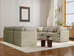 8 Seater / U-Sectional / Cream With Brown Piping