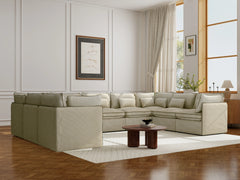6 Seater / U-Sectional / Cream With Brown Piping