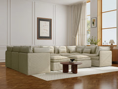 9 Seater / U-Sectional + Ottoman / Cream With Brown Piping