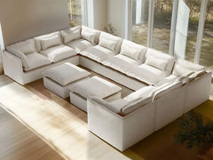 9 Seater / U-Sectional + Ottoman / White Boucle