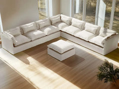 7 Seater / Corner + Ottoman / White Boucle