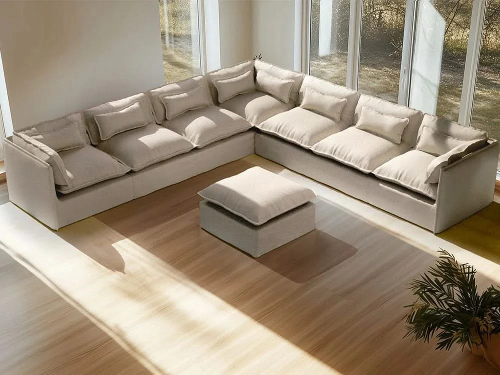 Lifely Modular 7 Seater Corner Ottoman - Linen Beige