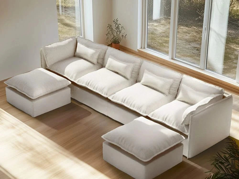 Lifely Modular 4 Seater U-Sectional - White Boucle