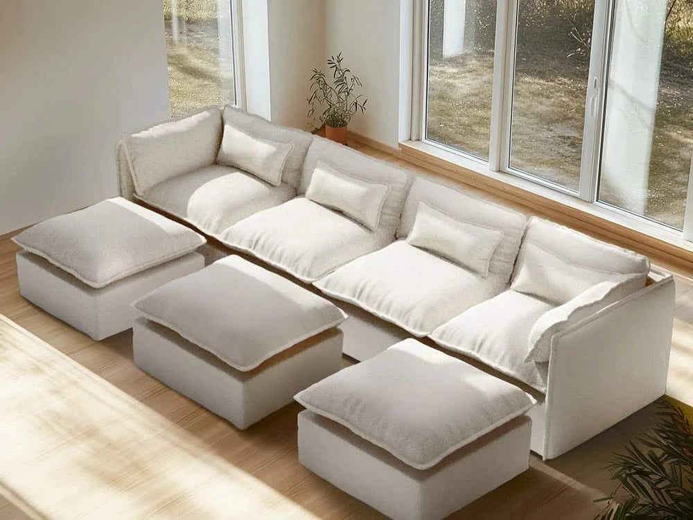 Lifely Modular 4 Seater U-Sectional Ottoman - White Boucle