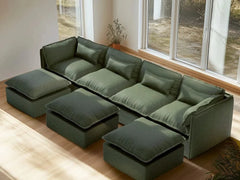 4 Seater / U-Sectional + Ottoman / Olive Green