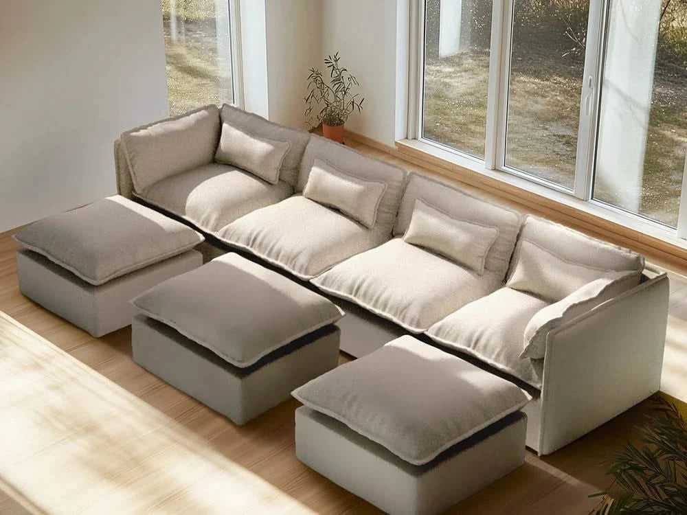 Lifely Modular 4 Seater U-Sectional Ottoman - Linen Beige
