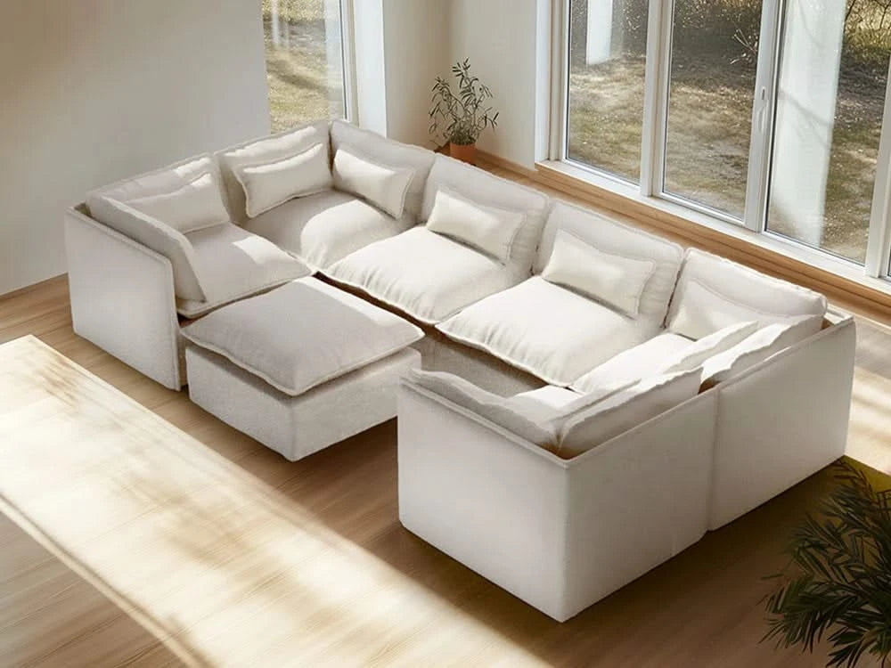 Lifely Modular 6 Seater U-Sectional Ottoman - White Boucle
