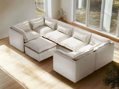 6 Seater / U-Sectional + Ottoman / White Boucle